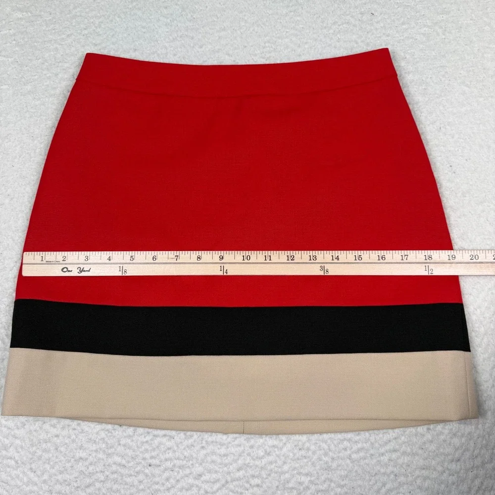 Kate Spade Colorblock Mini Skirt Size 6 Red Black Tan Wool A-Line Preppy Mod